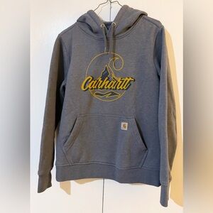 Carhartt Men's Blue Hoodie with Gold Logo